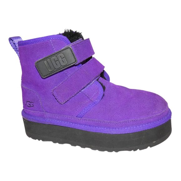 UGG Kids Neumel Platform Purple Suede Winter Boots Size 3 Shearling Lined - Picture 1 of 6